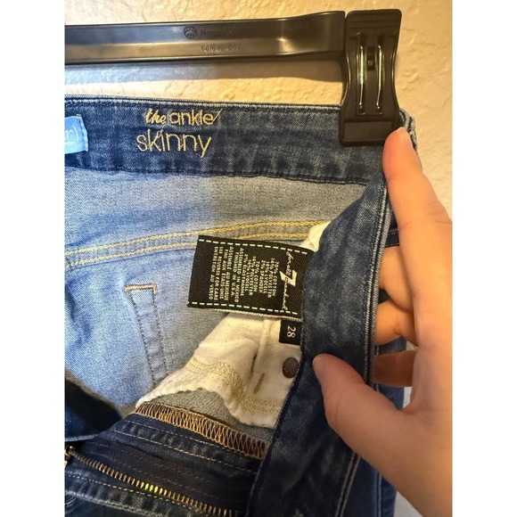 7 For All Mankind Blair Ankle Skinny Jeans Dark Wash Denim Frayed Hem - Picture 4 of 5